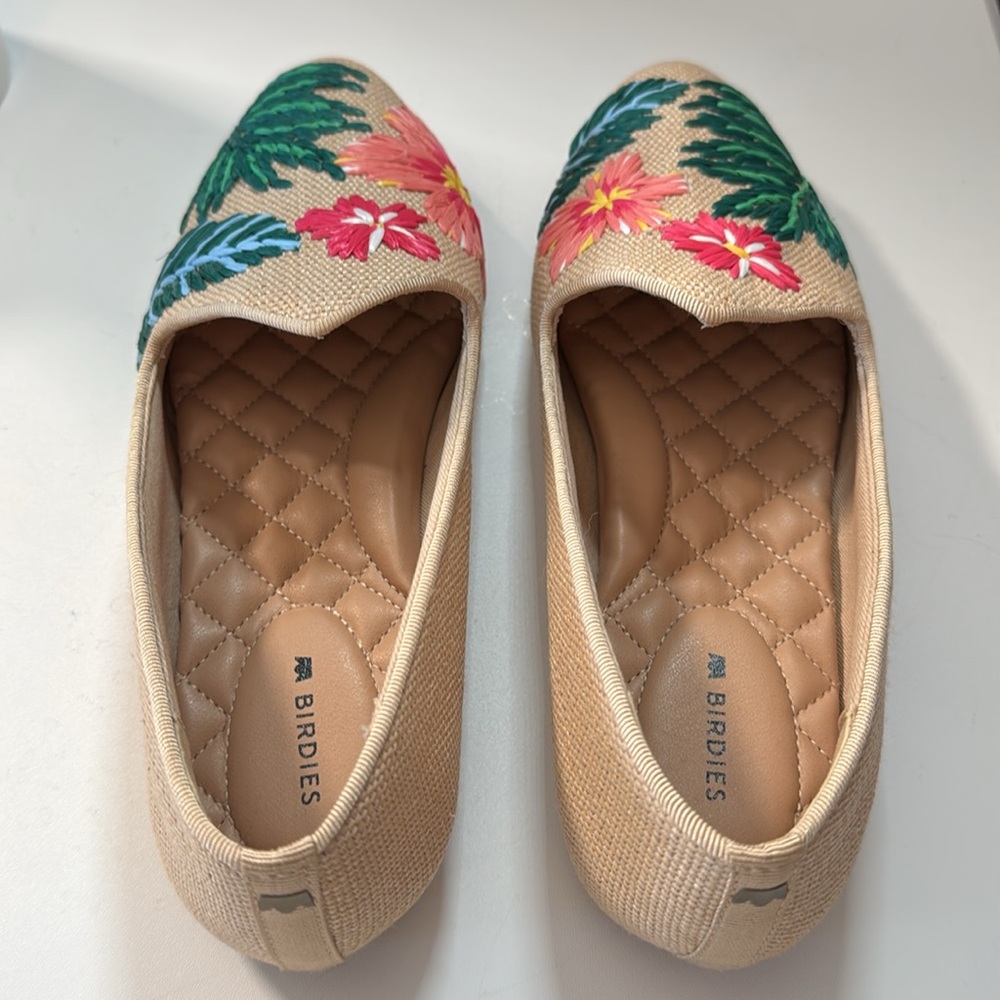 Birdies Heron Embroidered Tropical Flats New - Picture 2 of 5